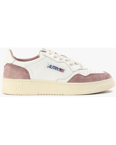 Autry Medalist Low White Goatskin & Pink Suede Sneakers - Natural