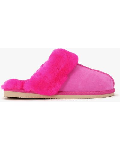 Daniel Shut Bright Fuchsia Sheepskin Twinface Slippers - Pink