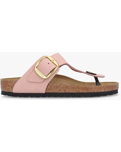 Birkenstock Gizeh Big Buckle Soft Pink Nubuck Leather Toe Post Sandals - White