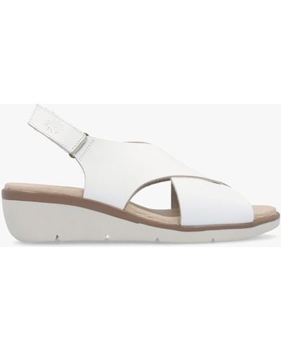 Fly London Nabi White Leather Sling Back Low Wedge Sandals