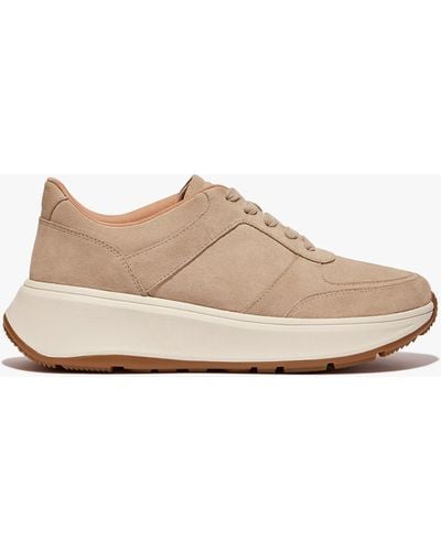 Fitflop F Mode Latte Beige Suede Flatform Trainers - White