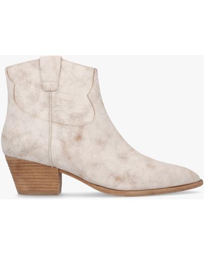 Ash Fame Beige White Leather Western Ankle Boots - Natural