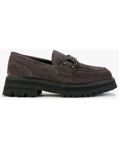 Alpe Julienne Grey Suede Chunky Loafers - Black