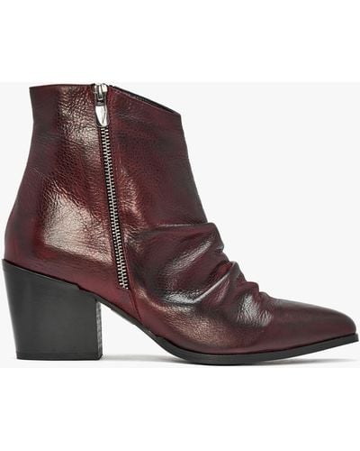 Moda In Pelle Coralie Burgundy Leather Western Ankle Boots - Brown