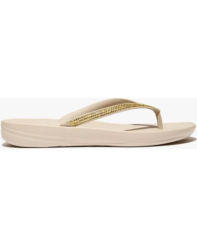 Fitflop Iqushion Sparkle Stone Beige Flip Flops - White
