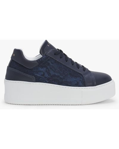 Daniel Siblace Navy Leather Flatform Sneakers - Blue