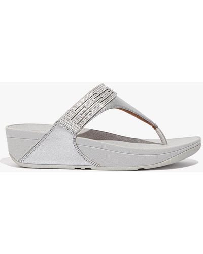 Fitflop Lulu Lasercrystal Silver Leather Toe Post Sandals - Metallic