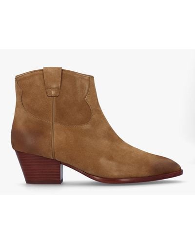 Ash Fame Antilope Suede Western Ankle Boots - Brown