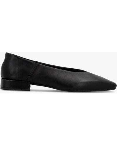 Daniel Saria Black Leather Square Toe Ballet Court Shoes
