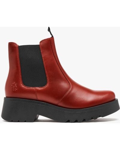Fly London Medi Red Leather Chunky Chelsea Boots