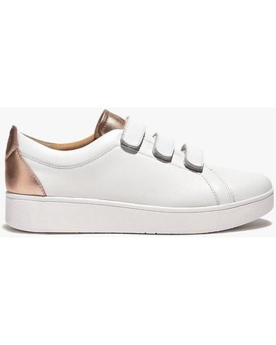 Fitflop Rally Metallic-back Urban White Rose Gold Leather Strap Sneakers