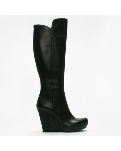 Daniel Wiser Black Leather Knee High Wedge Boots
