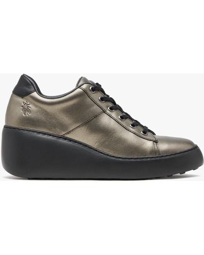 Fly London Delf Graphite Leather Wedge Sneakers - Brown