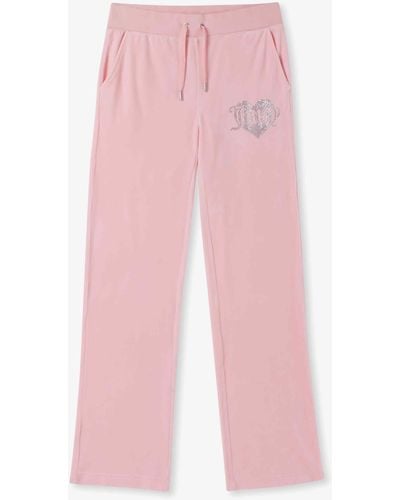 Juicy Couture Del Ray Apple Blossom Velour Heart Diamante Lounge Trousers - Pink