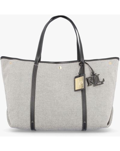 Lauren by Ralph Lauren Large Emerie Black Canvas & Leather Tote Bag - White