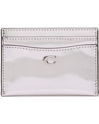 COACH Essential Silver Metallic Leather Card Case - White
