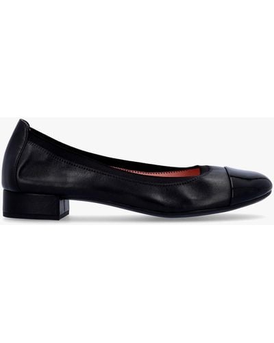 Pretty Ballerinas Gretschen Black Leather Patent Toe Cap Ballerina Court Shoes