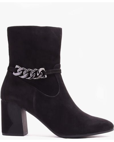 Caprice Black Suede Chain Detail Block Heel Ankle Boots