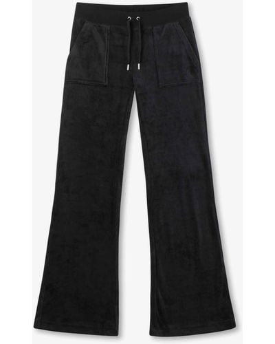 Juicy Couture Layla Low Rise Black Velour Pocketed Track Trousers