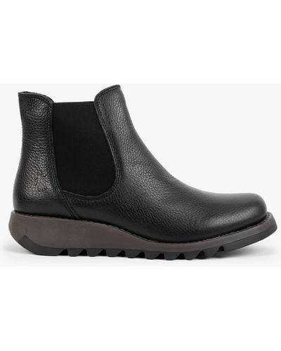 Fly London Salv Black Leather Wedge Chelsea Boots