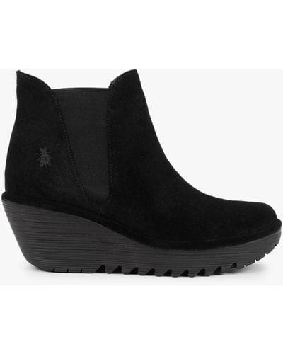 Fly London Woss Black Suede Wedge Ankle Boots