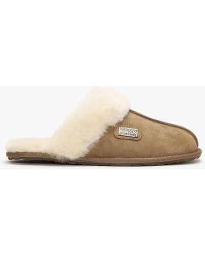 Australia Luxe Tan Double-face Sheepskin Closed Mule Slippers - Natural