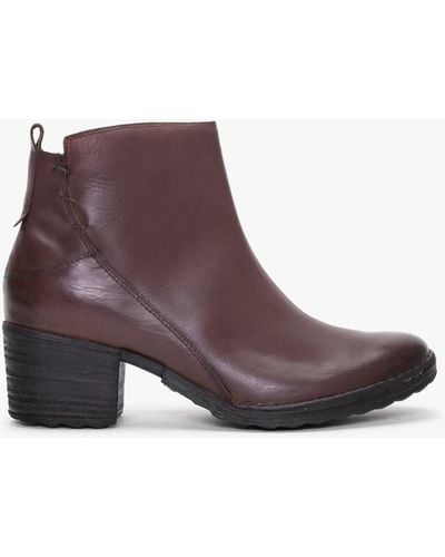 Khrio Burgundy Leather Block Heel Ankle Boots - Purple