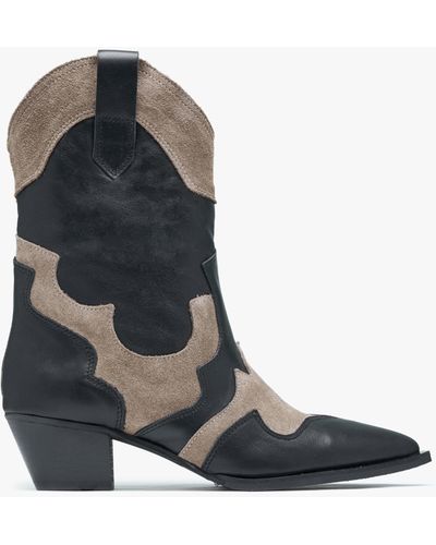 Daniel Bandana Black Leather Western Calf Boots - Gray