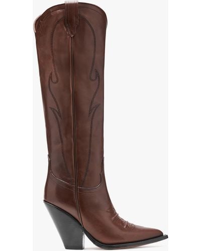 Sonora Boots Rancho Maxi Flower Brown Leather Western Knee Boots