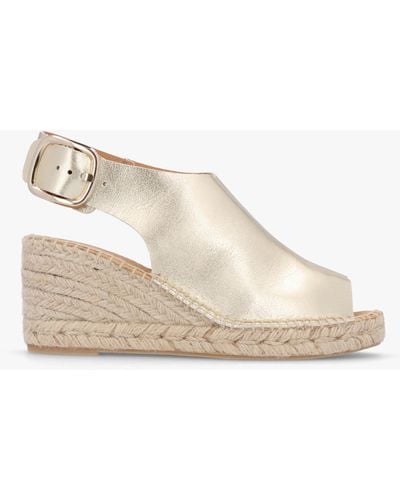 Daniel Kathie Gold Leather Peep Toe Sling Back Wedge Espadrilles - White