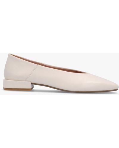 Daniel Saria Cream Leather Square Toe Ballet Court Shoes - Natural