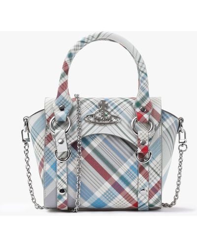 Vivienne Westwood Betty Mini Madras Check Leather Tote Bag - Blue