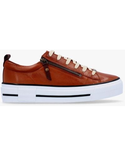 Moda In Pelle Filician Tan Leather Side Zip Sneakers - Brown