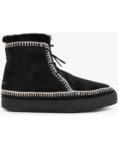 Laidbacklondon Argo Crochet Black Suede Lace Up Ankle Boots