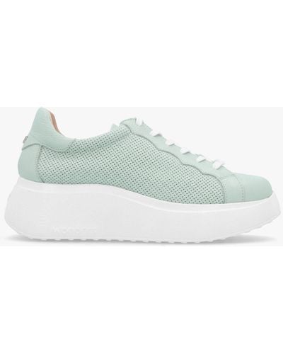 Wonders Alberta Green Leather Perforated Chunky Sneakers - Multicolor