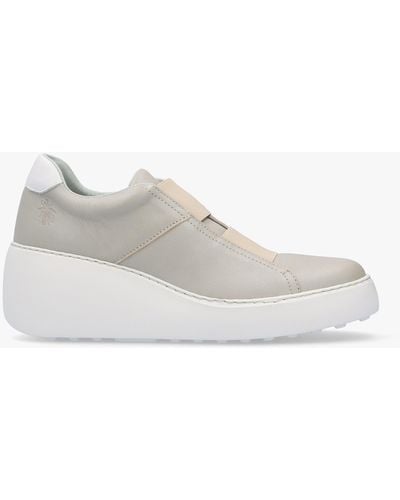 Fly London Dito Silver Leather Wedge Trainers - White
