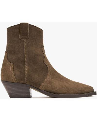 Alpe Addax Tan Suede Western Ankle Boots - Brown