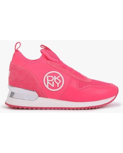 DKNY Sabatini Fuchsia Leather Logo Wedge Trainers - Pink
