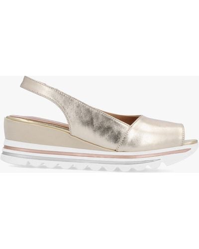 Daniel Canna Gold Leather Peep Toe Wedge Sandals - White