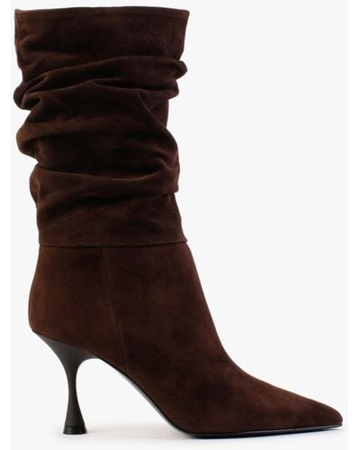 Daniel Fointed Brown Suede Ruched Calf Boots
