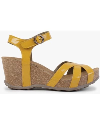Fly London Geta Yellow Patent Leather Wedge Sandals
