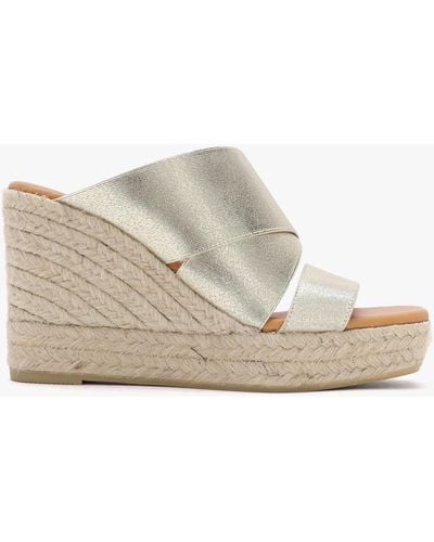 Daniel Khloe Gold Cross Strap Wedge Espadrille Mules - White