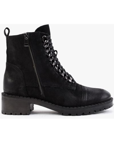Daniel Sarya Black Nubuck Leather Chain Detail Ankle Boots