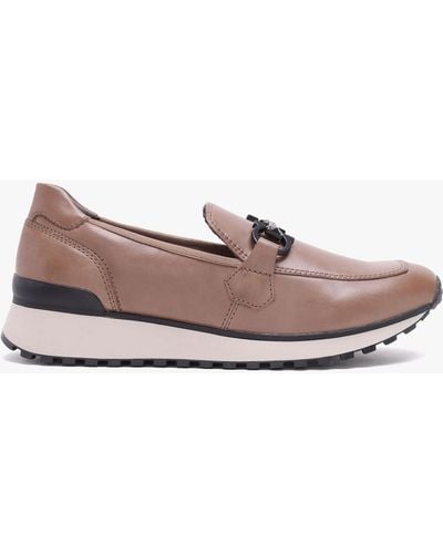 Caprice Blythe Taupe Leather Low Wedge Loafers - Pink