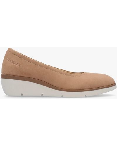 Fly London Numa Taupe Leather Low Wedge Court Shoes - White