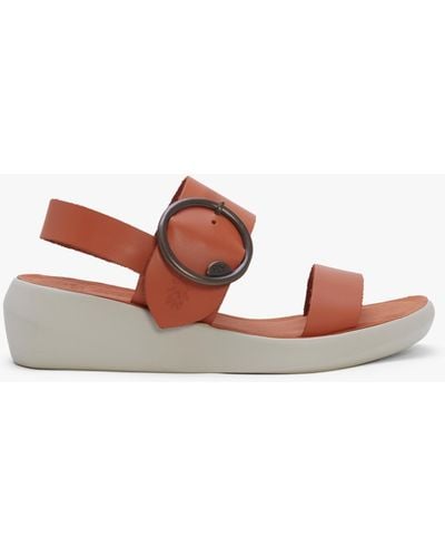 Fly London Bani Coral Leather Big Buckle Sandals - Brown