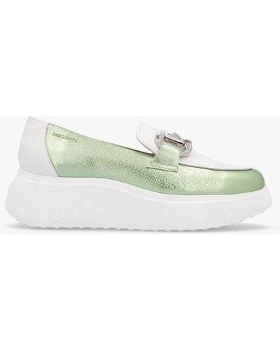 Wonders Montreal Green Metallic & White Chunky Loafers - Multicolour