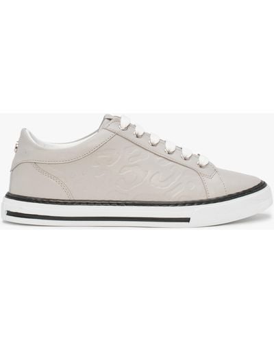 Moda In Pelle Arelie Light Grey Leather Embossed Leopard Print Sneakers - White