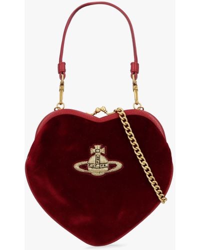 Vivienne Westwood Belle Vegan Burgundy Cotton Velvet Heart Frame Cross-body Bag - Red