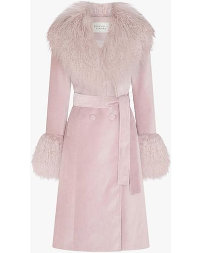 Charlotte Simone Penny 70's Dusty Pink Mongolian Lambswool Long-line Coat